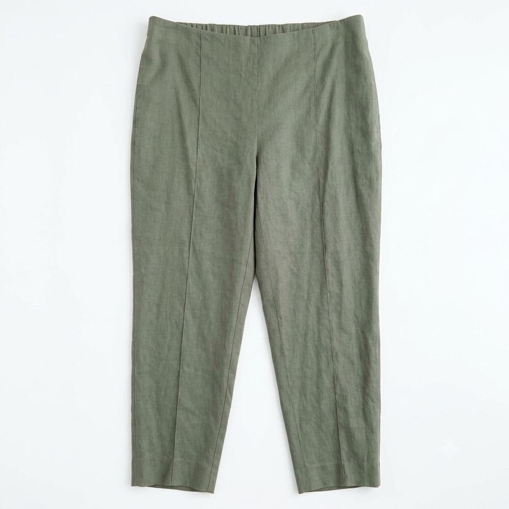 J Jill Linen Stretch Crop Pull On Pants Green Mid Rise Womens SP Small Petite